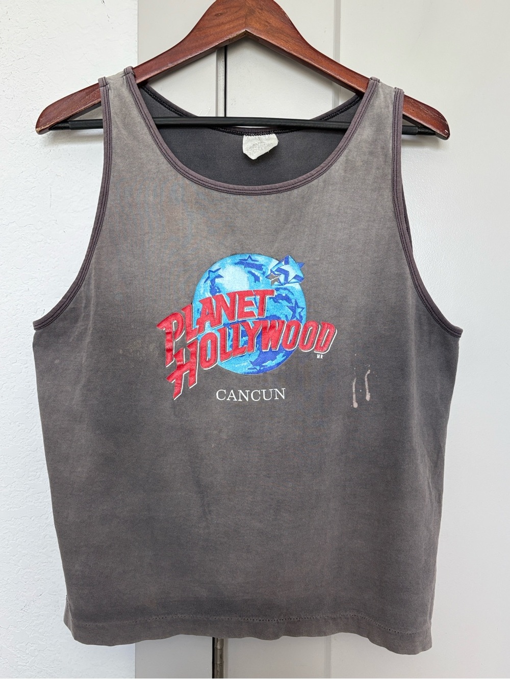 VINTAGE 90S PLANET HOLLYWOOD CANCUN GRAPHIC GREY SINGLE STITCH TANK TOP MENS XL